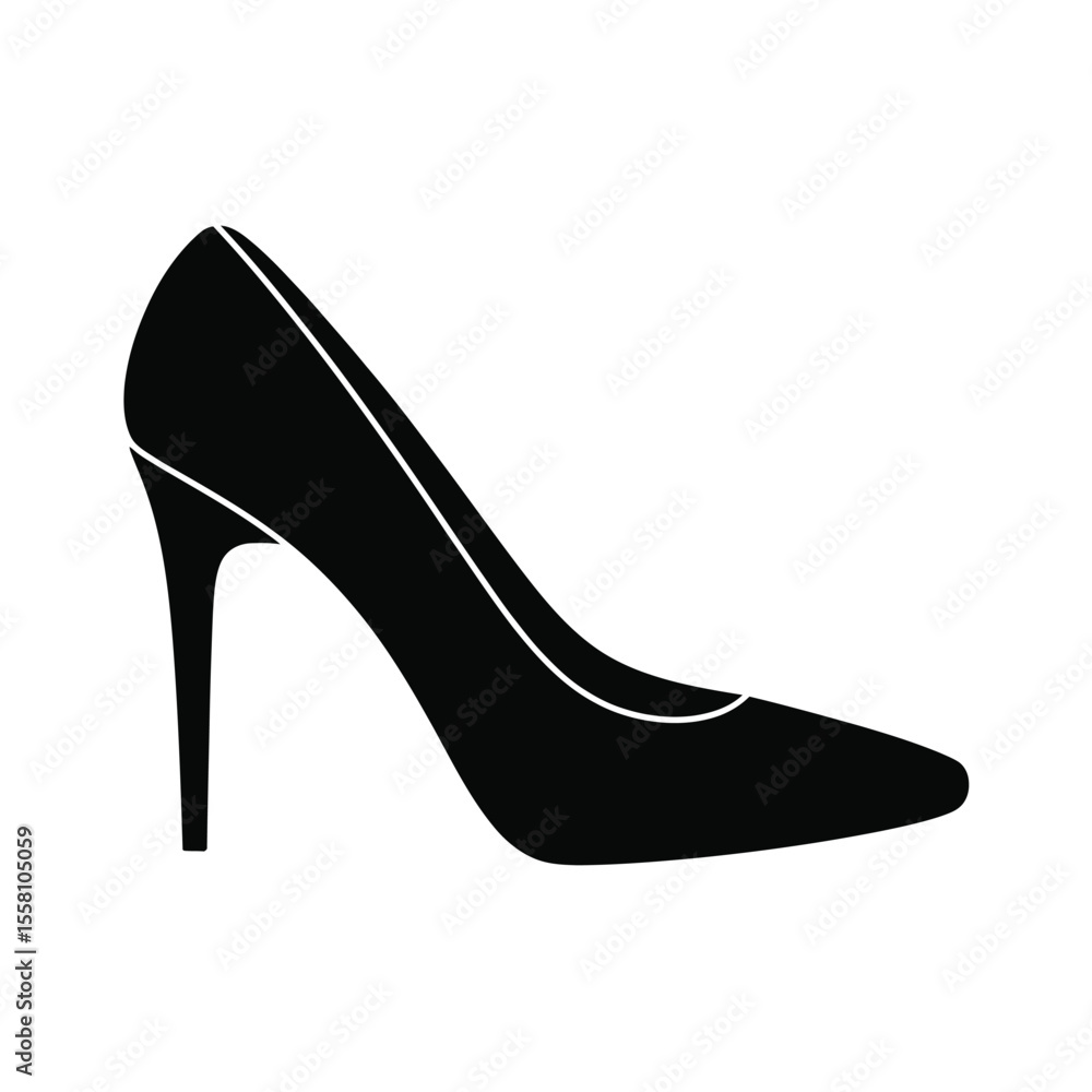 Fototapeta premium Elegant Black High Heel Shoe Silhouette on White Background