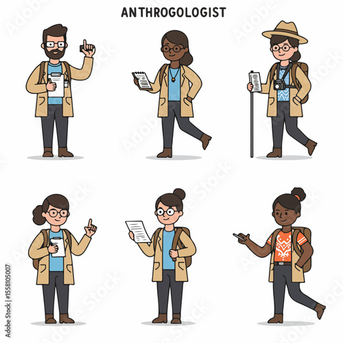Cartoon Anthropologist Character Set