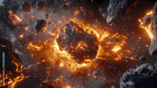 Fiery Cosmic Collision Asteroid Impact Visualization 