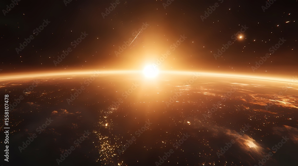 Fototapeta premium Stunning Sunrise Earth Space View Planetary Panorama 