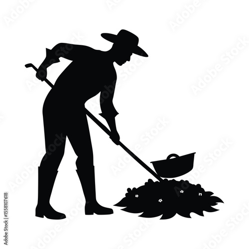 Farmer Silhouette Applying Compost on Organic Farm