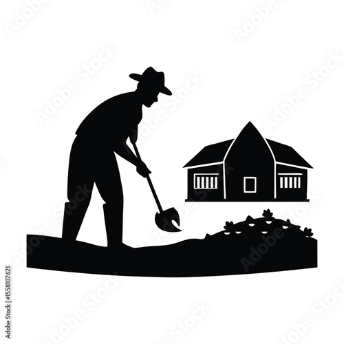 Farmer Silhouette Applying Compost on Organic Farm