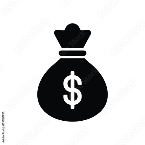 Black Money Bag Icon with Dollar Sign