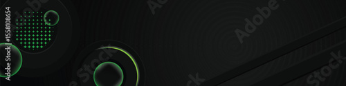 Black template horizontal banner background with gradient green shining light effect graphic