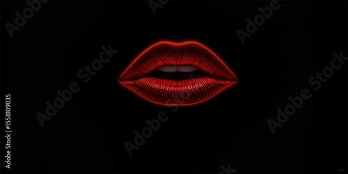 neon outline wine red lips with lipstick on black background.