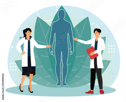 Holistic medicine concept. Medical Professionals Presenting Wellness and Care with Human Anatomy.