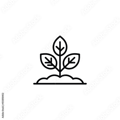 Simple Line Art Illustration of a Plant Sprout Growing in Soil