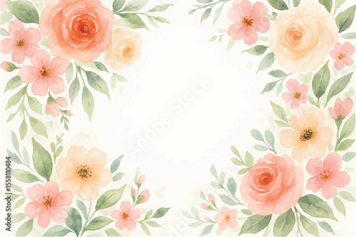 Vintage floral background with romantic pink roses, elegant frame, and decorative hearts for a wedding or Valentine's Day card design