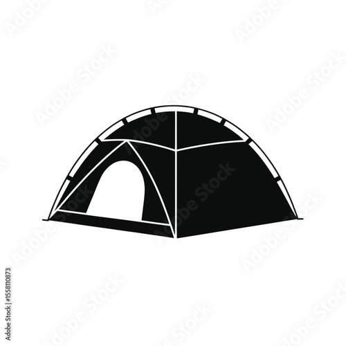 Black and white vector illustration of a camping tent for outdoor adventures
