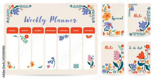 cute weekly planner background with flower.Vector illustration for kid and baby.Editable element