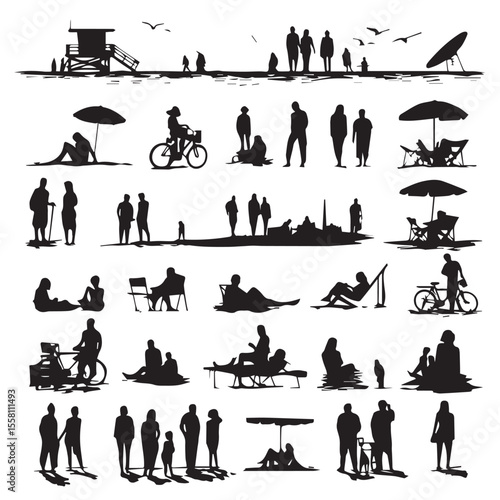 beach silhouette set, Black & White silhouette set 