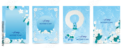 Set of mother’s day card with garland and circle frame  for A4 vertical design