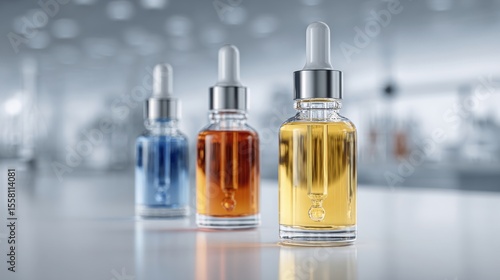 Wallpaper Mural Serum bottles displayed in a laboratory showcasing vibrant colors and clear glass design during a product development phase Torontodigital.ca