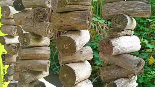 A decorative curtain made from dried tree branches, artistically arranged to create a natural and rustic look. This handmade piece adds a touch of organic charm and earthy texture to any space.