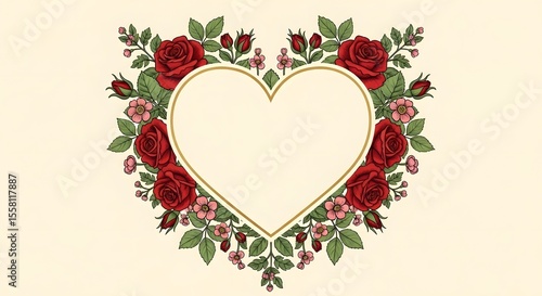 Romantic Red Roses Heart Frame Illustration for Valentines Day Card Design