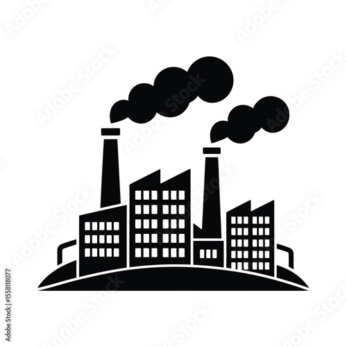 Industrial Factory with Smoke Stacks