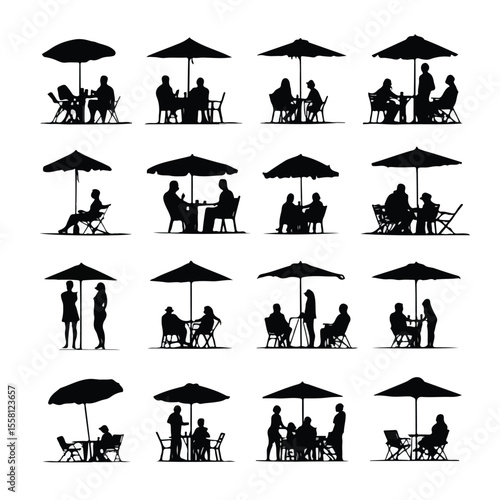  beach chair silhouette set, Black & White silhouette set