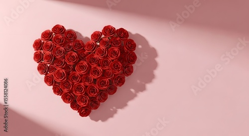 Romantic Red Roses Heart Shaped Arrangement on Pink Background: A Valentine's Day Delight