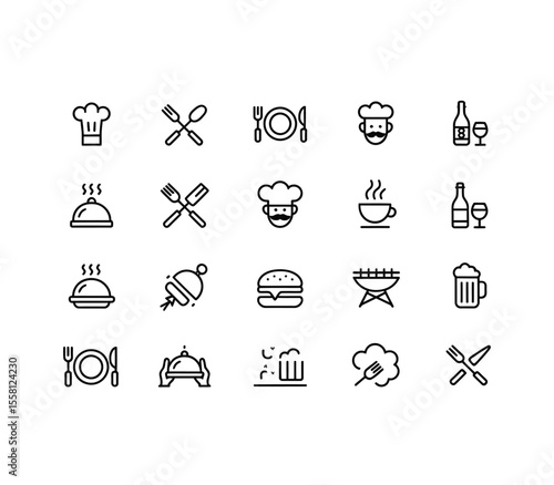 Food icons set. Collection vector black outline logo for mobile apps web or site design