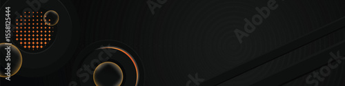 Black template horizontal banner background with gradient orange shining light effect graphic