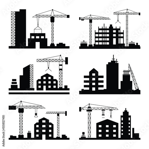 Construction Site Silhouettes Vector
