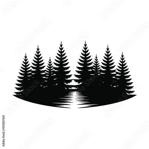 Forest Silhouette with Water