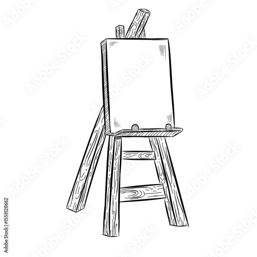 wooden easel with blank canvas vector sketch line art hand drawn illustration