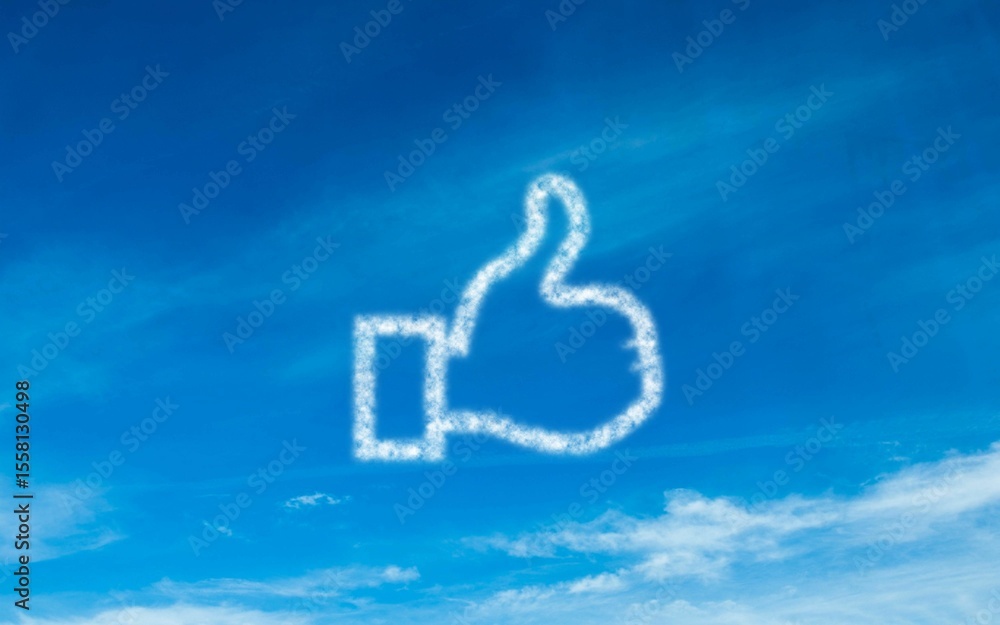 Naklejka premium White thumb up icon in sky