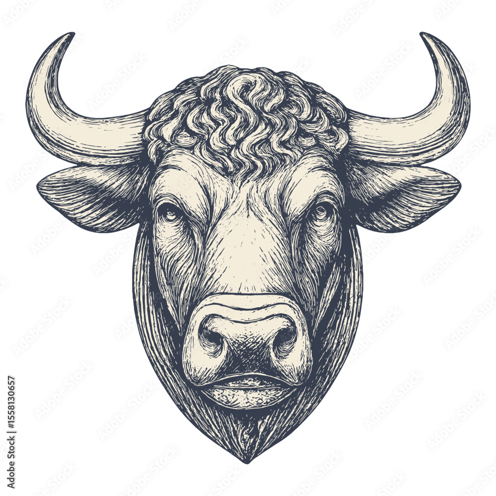 Naklejka premium Vintage Hand-Drawn Bison Head Illustration in Engraving Style vector file