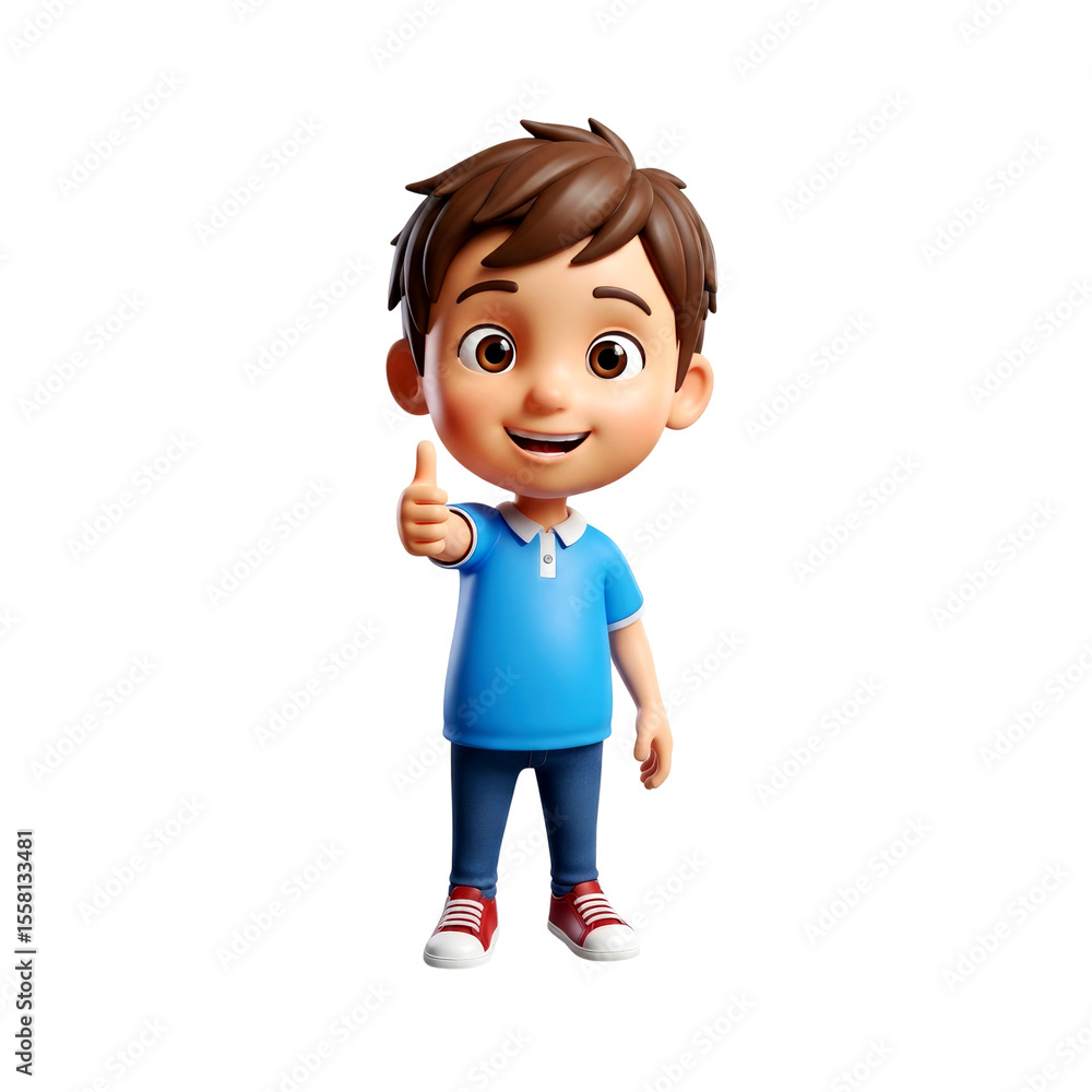 Joyful 3D Boy Giving Thumbs Up: Cute, Happy Child Illustration Joyful 3D Boy Giving Thumbs Up: Cute, Happy Child Illustration