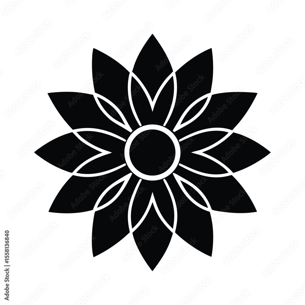 Black Flower Symmetrical Petals Icon Vector Illustration Black Flower Symmetrical Petals Icon Vector Illustration