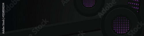 Black template horizontal banner background with gradient purple shining light effect graphic