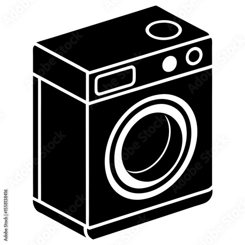 Washing Machine Icon Vector | Generative AI & Linocut Silhouette Design
