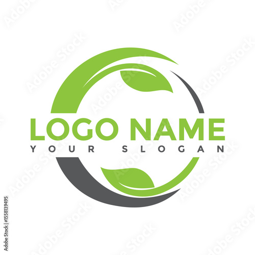 Abstract sphere green leaf logo organic logo,