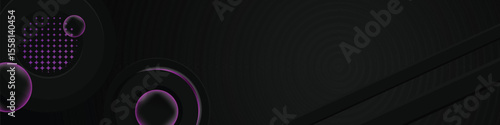 Abstract dark horizontal banner background with gradient purple shape element design