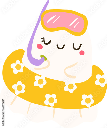 Kawaii Ghost in Floatie Illustration | Cute Summer Clipart

