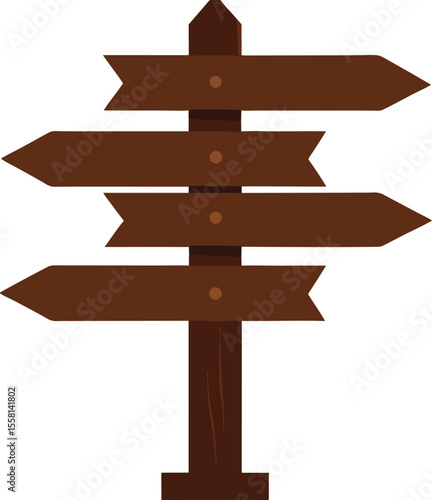 Wooden directional signpost with multiple arrows isolated on white background