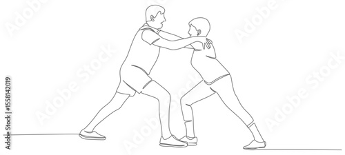 continuous line vector design of grandfather and grandmother doing muscle stretching exercise