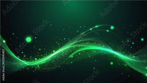 Abstract green light waves and glowing lines in motion create a futuristic energy wallpaper design