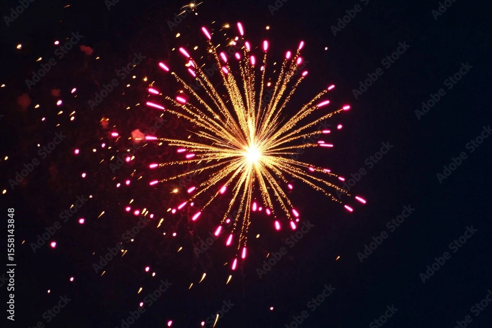 Fototapeta premium Nighttime festivities come alive with vibrant firework explosions.