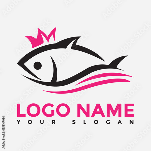 Fresh fish with wave water logo,