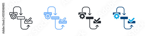Workflow Icon Set Multiple Style. Designed In Outline, Blue, Glyph, Dual Tone