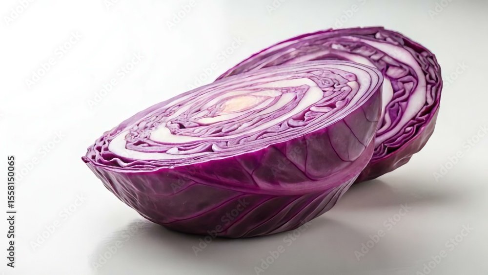 Freshly Cut Purple Cabbage Slices on White Background Freshly Cut Purple Cabbage Slices on White Background