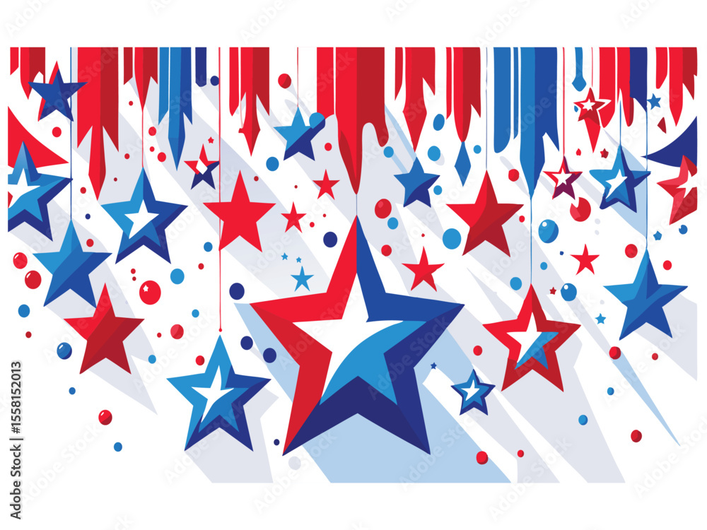 Fototapeta premium Festive patriotic stars and ribbons in red white and blue colors isolated on white background 