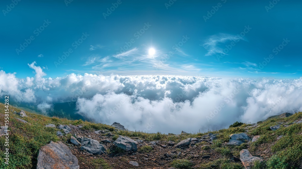 Fototapeta premium Panorama top of clouds with blue sky background