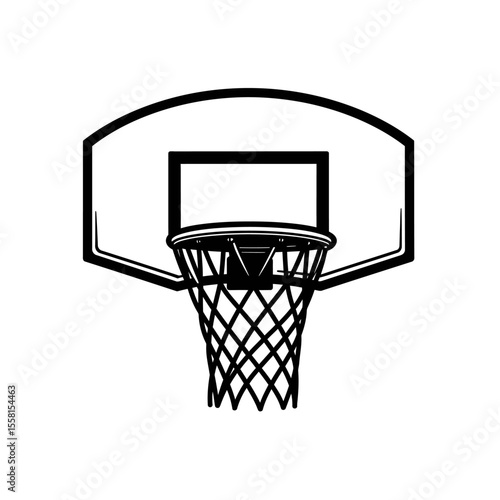 Simple Line Drawing: Basketball Hoop, Minimalist Design, Clean Aesthetic, Sport Equipment Illustration.