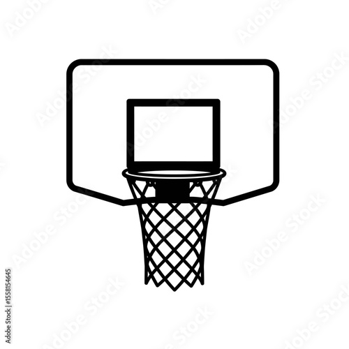 Simple Line Drawing: Basketball Hoop, Minimalist Design, Clean Aesthetic, Sport Equipment Illustration.