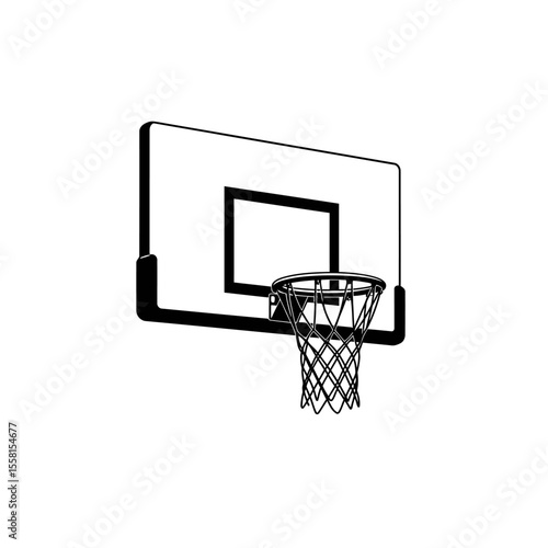 Simple Line Drawing: Basketball Hoop, Minimalist Design, Clean Aesthetic, Sport Equipment Illustration.
