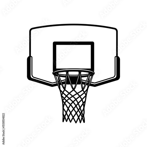 Simple Line Drawing: Basketball Hoop, Minimalist Design, Clean Aesthetic, Sport Equipment Illustration.