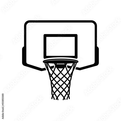 Simple Line Drawing: Basketball Hoop, Minimalist Design, Clean Aesthetic, Sport Equipment Illustration.